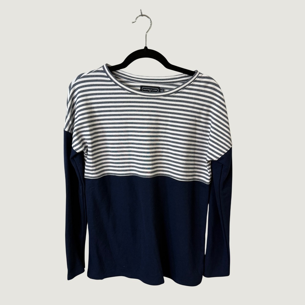 Duffield Lane Striped Long Sleeve Top Navy White XS Modal Blend Preppy Nautical